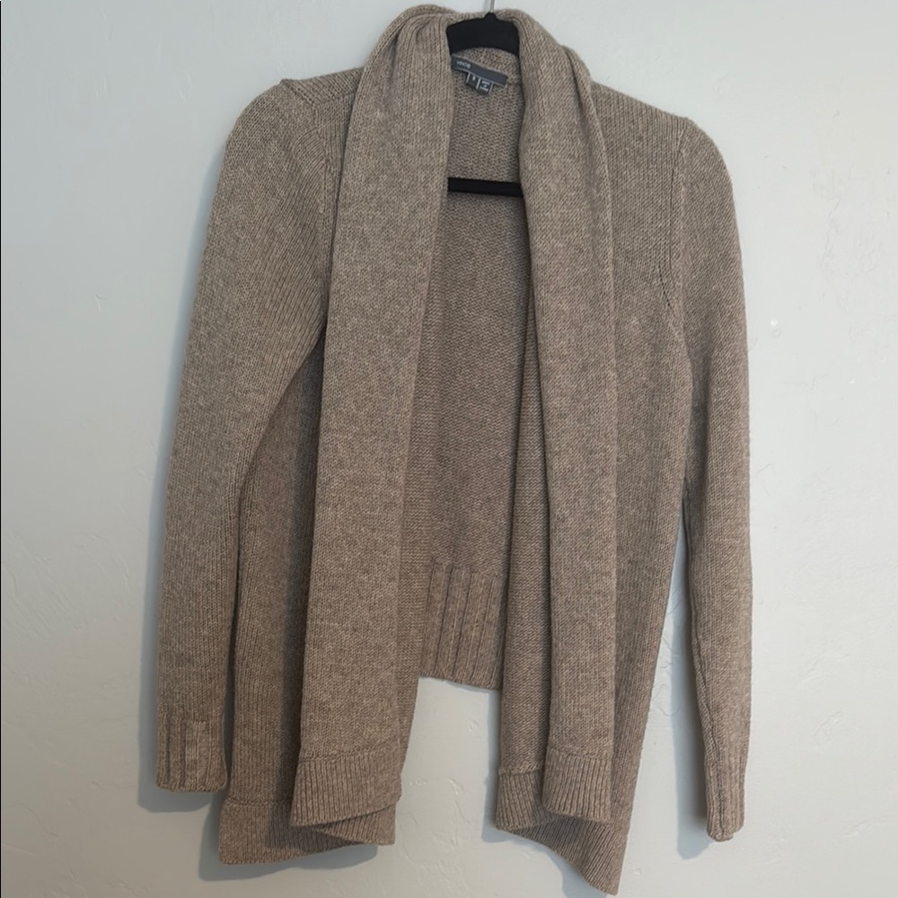 Vince Cream Open Front Cardigan Sweater with Shawl Collar and Long Sleeves